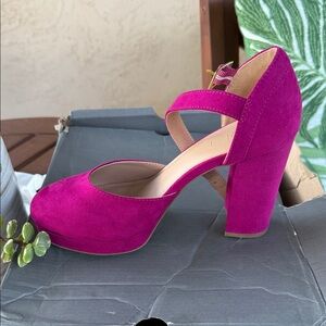 LOFT Fuchsia Suede Block Heel Mary Jane Pumps
